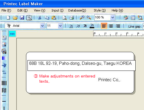 Clicking text to change with mouse when adding, deleting texts will show dotted line around text form and double clicking again with mouse will create textbox and add, delete texts while the cursor in the box is blinking.